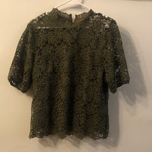Nanette Lepore Olive Green Lace Blouse